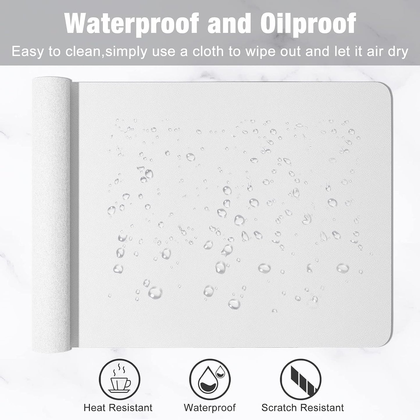 Desk Pad, 30" X 14" PU Leather Desk Mat, XL Extended Mouse Pad, Waterproof Desktop Blotter Protector, Non-Slip Ultra Thin Large Laptop Keyboard Writing Mat for Office Home, White