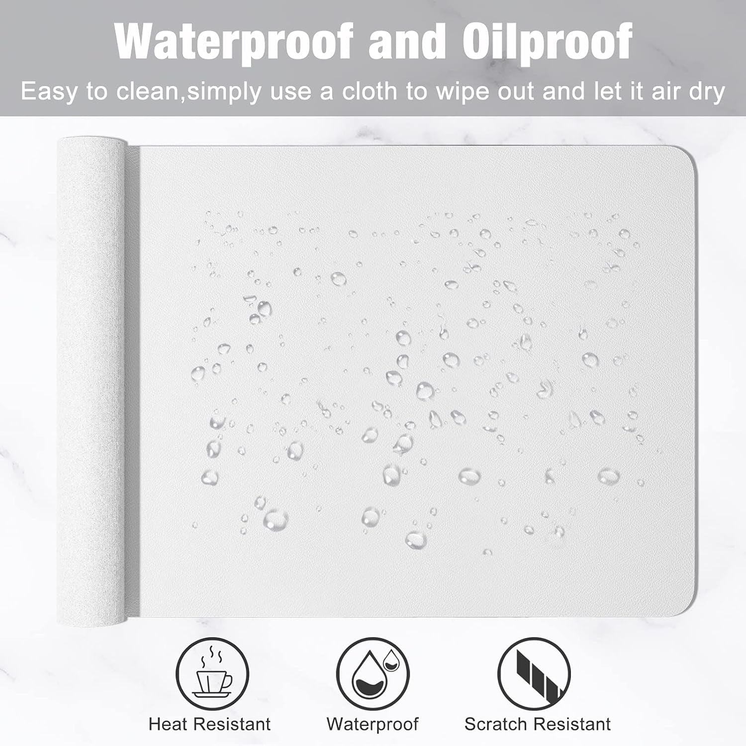 Desk Pad, 30" X 14" PU Leather Desk Mat, XL Extended Mouse Pad, Waterproof Desktop Blotter Protector, Non-Slip Ultra Thin Large Laptop Keyboard Writing Mat for Office Home, White