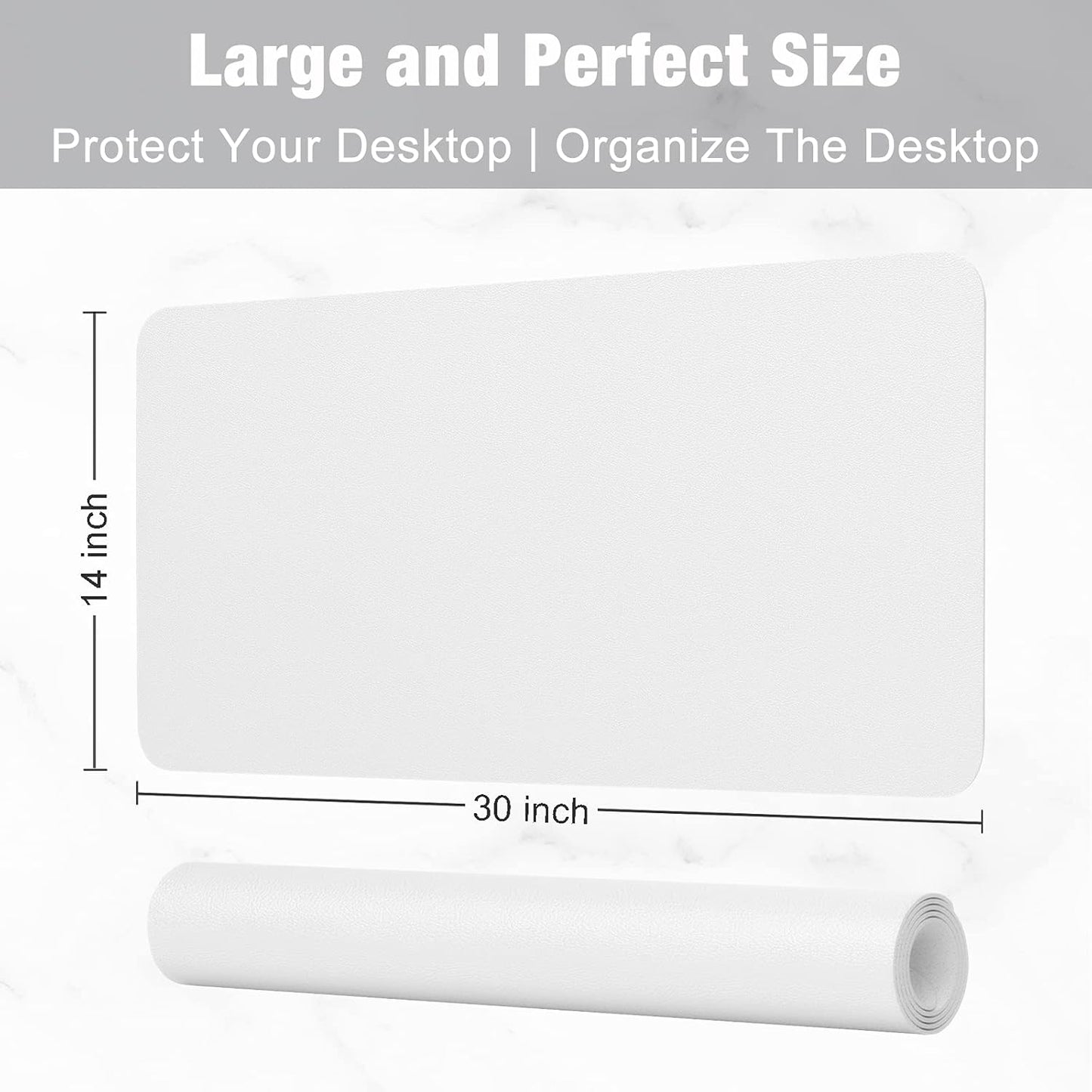 Desk Pad, 30" X 14" PU Leather Desk Mat, XL Extended Mouse Pad, Waterproof Desktop Blotter Protector, Non-Slip Ultra Thin Large Laptop Keyboard Writing Mat for Office Home, White