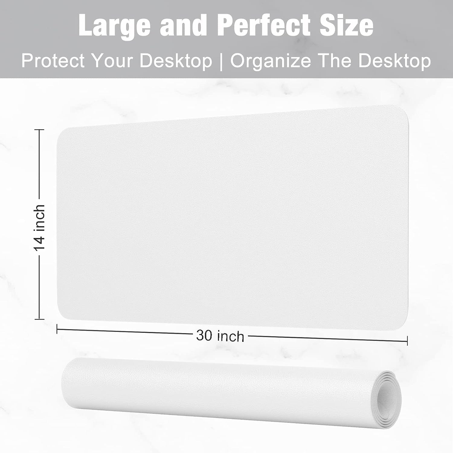 Desk Pad, 30" X 14" PU Leather Desk Mat, XL Extended Mouse Pad, Waterproof Desktop Blotter Protector, Non-Slip Ultra Thin Large Laptop Keyboard Writing Mat for Office Home, White